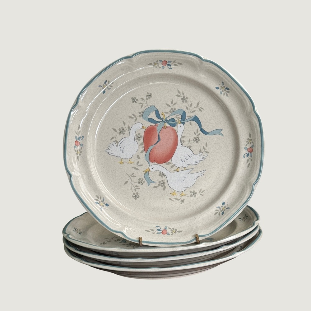 Four International Tableworks Marmalade Dinner Plates Geese Apple 8868 Japan
